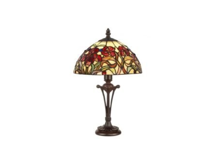 Lampe style Tiffany avec un pied ajouré et abat-jour décor de fleurs rouges